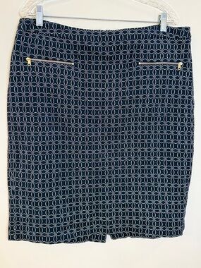 Talbots navy blue mini skirt white floral pattern plus SZ 16